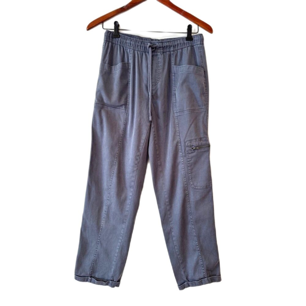 Nicole Miller Cargo Pants Slate Blue Gray Drawstring Utility Cuffed Small